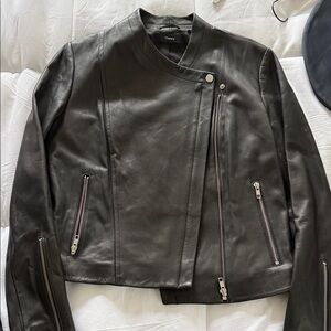 Theory Dark Leather Moto Jacket